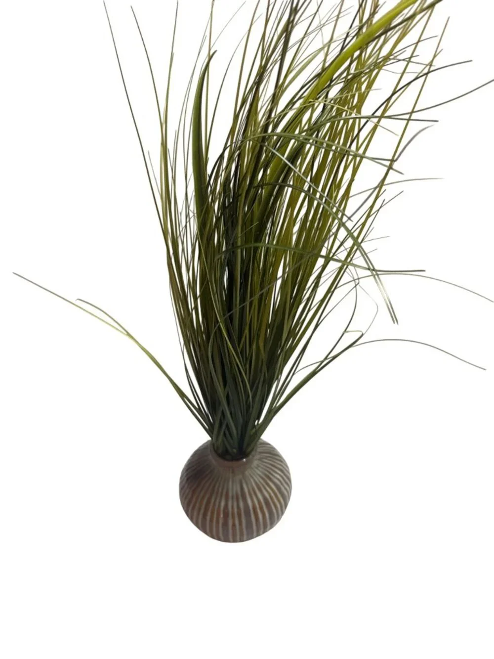 Artificial Grass In Striped Ceramic Vase Decorative Accent Greenery Arrangement